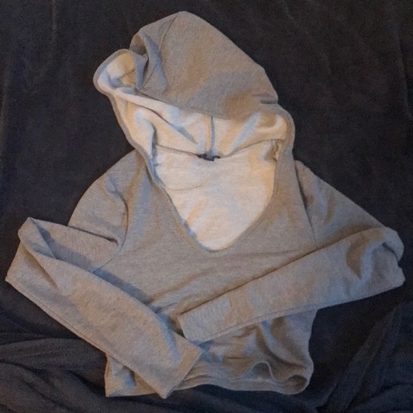 grey crop shirt with hoodie - Picture 1 of 1